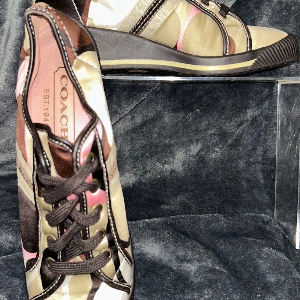 EUC Coach Nia Wedge Brown and Pink Sneakers with Comfort Sole